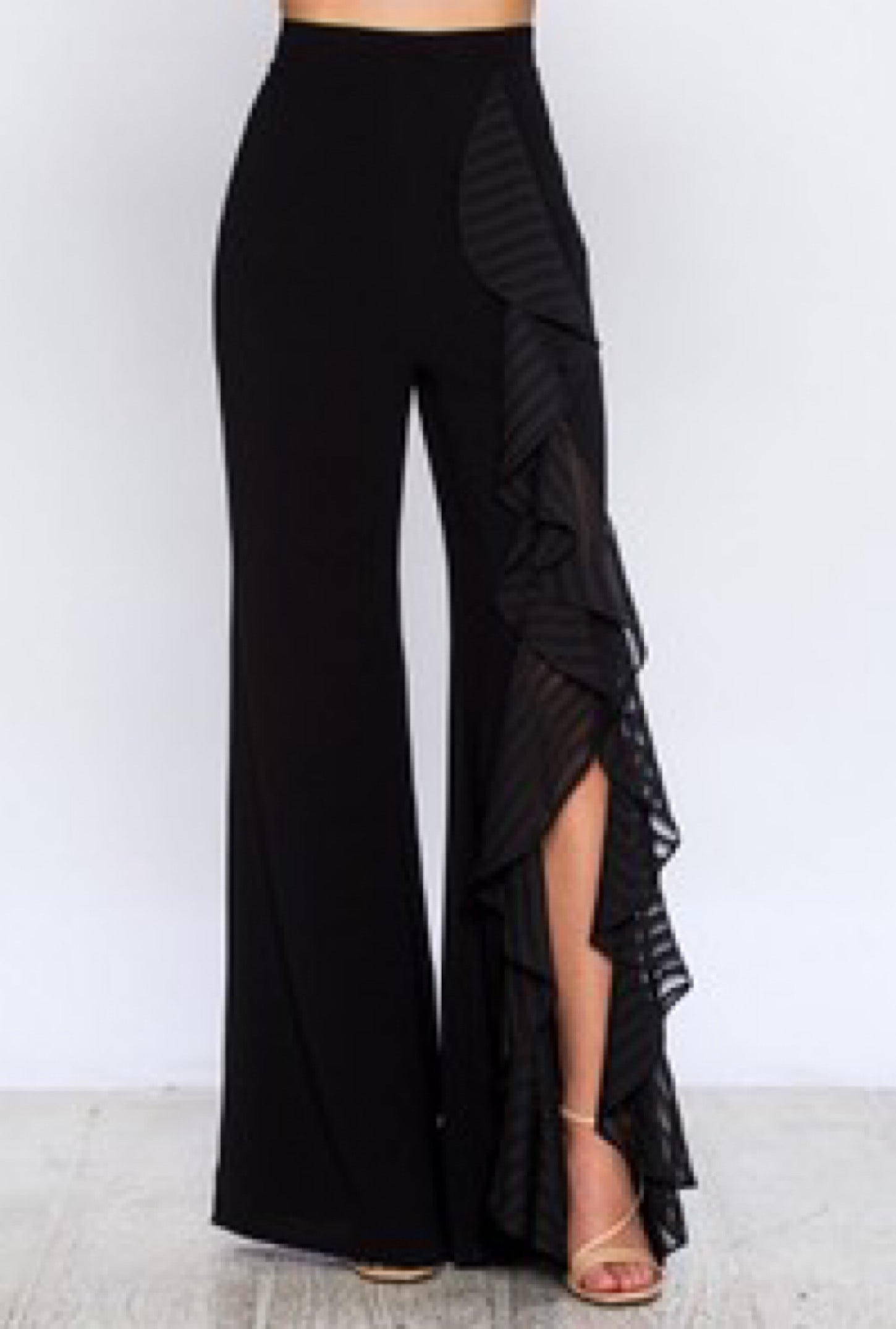 Women's Ruffle Pants Split High Waist Maxi Long Crepe Palazzo Overlay Pant  Skirt | eBay